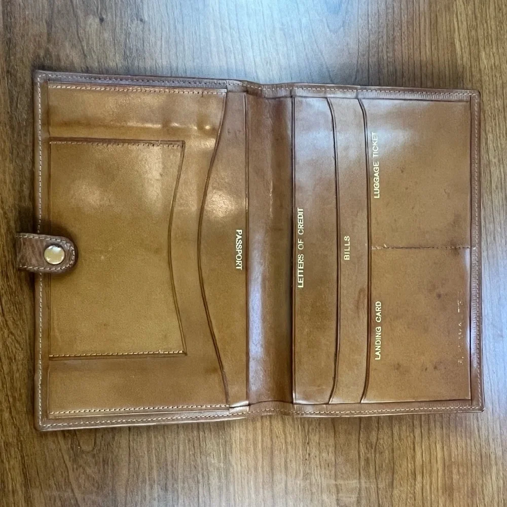 Vintage Old Travel Wallet Gold Lettering Passport Landing Card Luggage Ticket